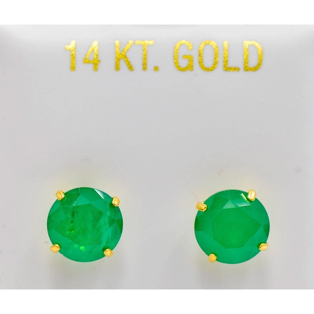 Genuine 5.58 Cts Emerald Stud Earrings 14k Yellow Gold